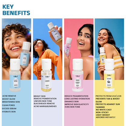 BELLIZZI MINI KIT | Facewash + Face Serum + Moisturizer + Sunscreen SPF 50 PA++++ For | All Skin Types | For Male & Female